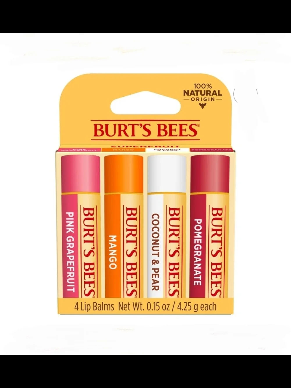 Burt's Bees Lip Balm 4-Pack -Pink Grapefruit, Mango, Coconut & Pear, Pomegranate